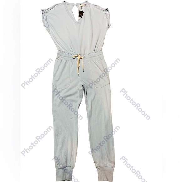 N:Philanthropy Roll Sleeve Power Blue Tie Waist Jogger Jumpsuit Size Small - Picture 6 of 10